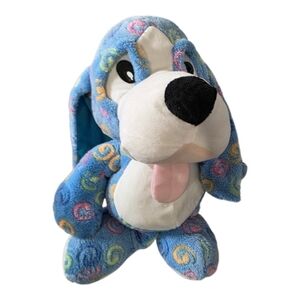 Geniune Calplush Blue Plush Dog Puppy Stick out Tongue Swirl Colorful pattern